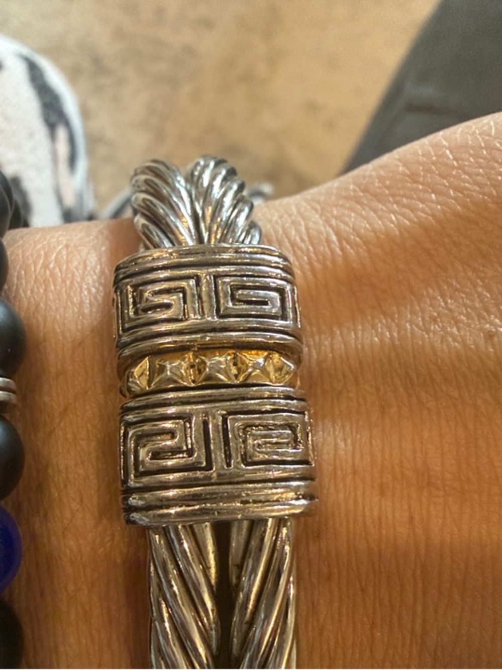 Silver-Tone Twisted Cable Bracelet with Gold Accents
